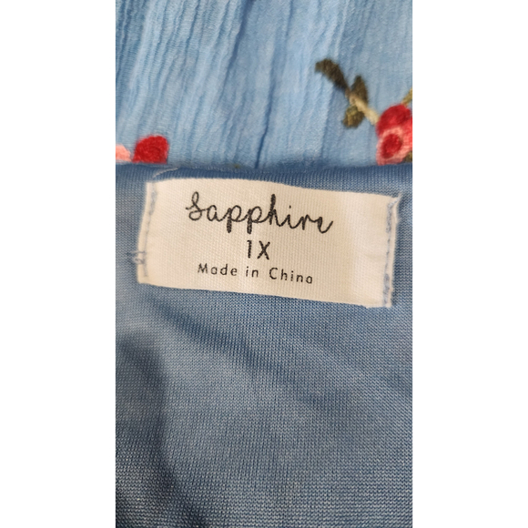 SAPPHIRE BLUE FLORAL BOHEMIAN DRESS, SZ XL, EUC, POLYESTER - Picture 8 of 8